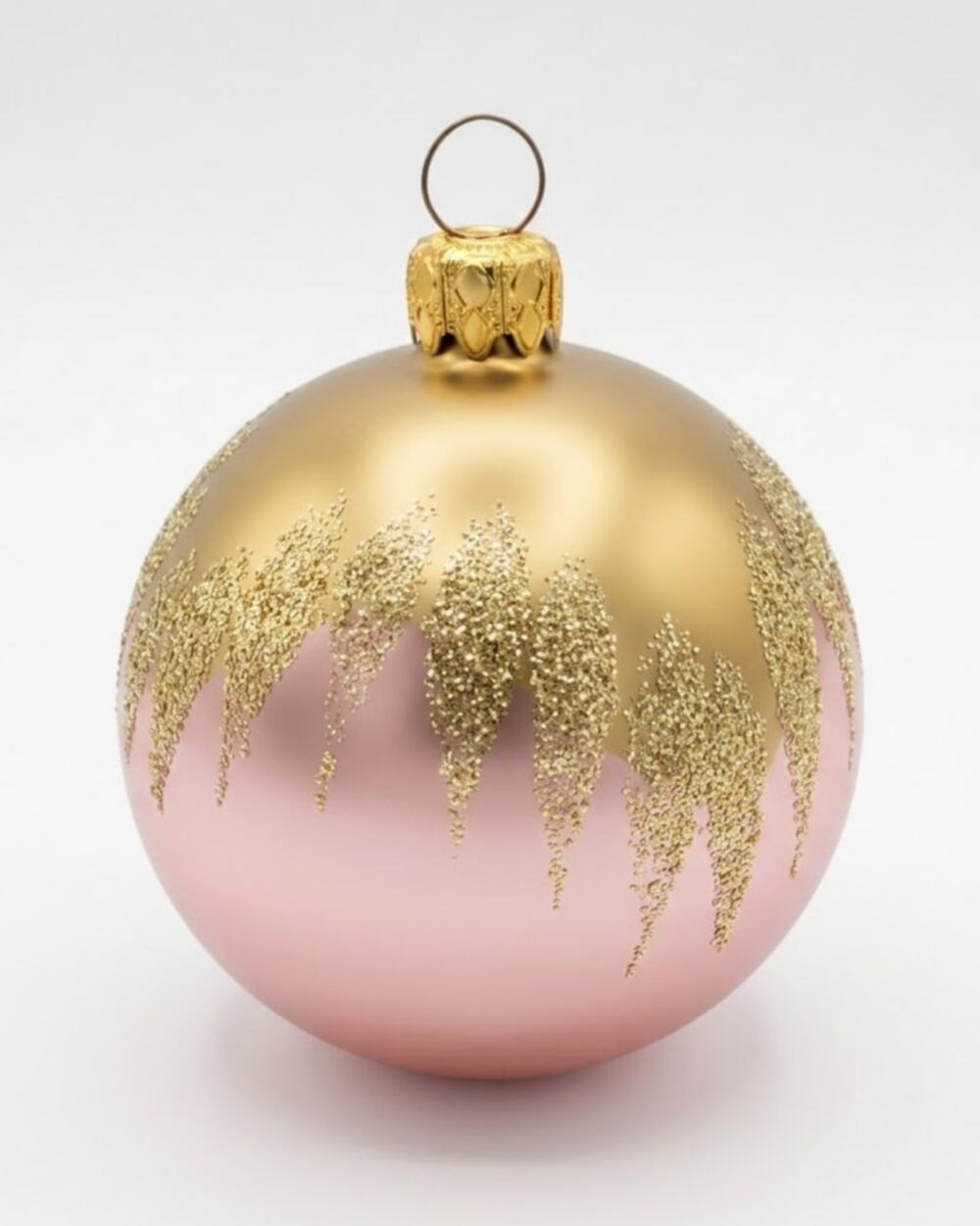 Vintage German Glass Christmas Ornament Gold Pink Glitter Icicle Bauble